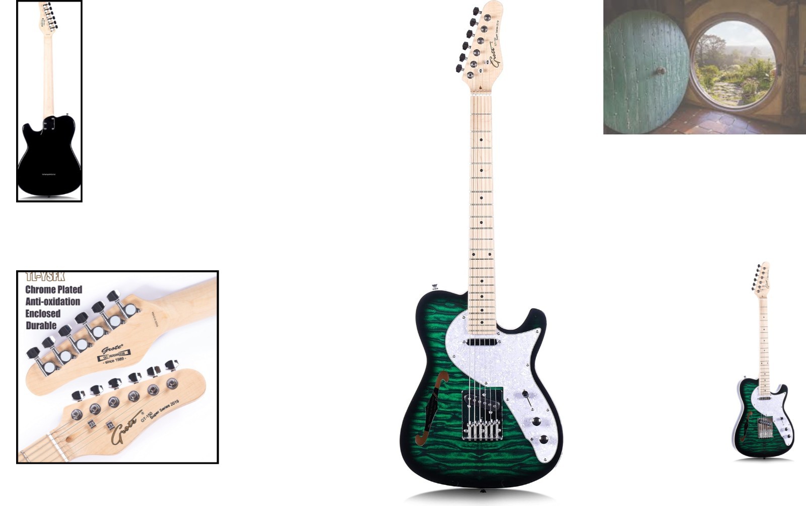 Electric Guitar Semi-Hollow F-Hole Tele Style – Green with Canadian Maple Neck