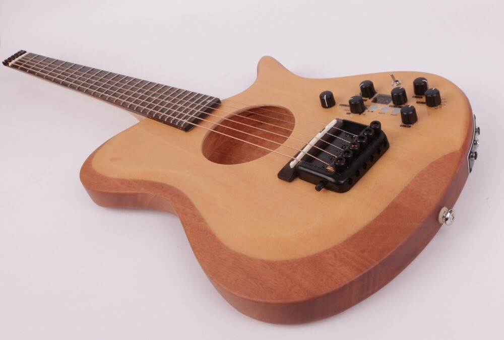 Headless electric acoustic guitar silent travel portable built in effect