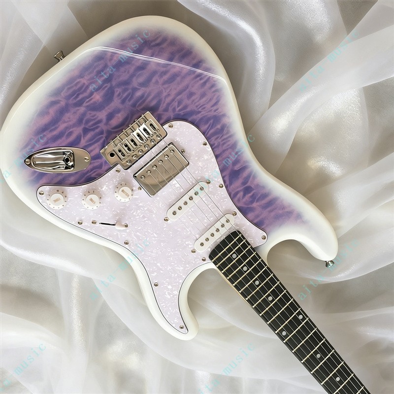Custom Dreamy Purple Ice Flower Electric Guitar Quilted Maple Top S-S-H Pickups