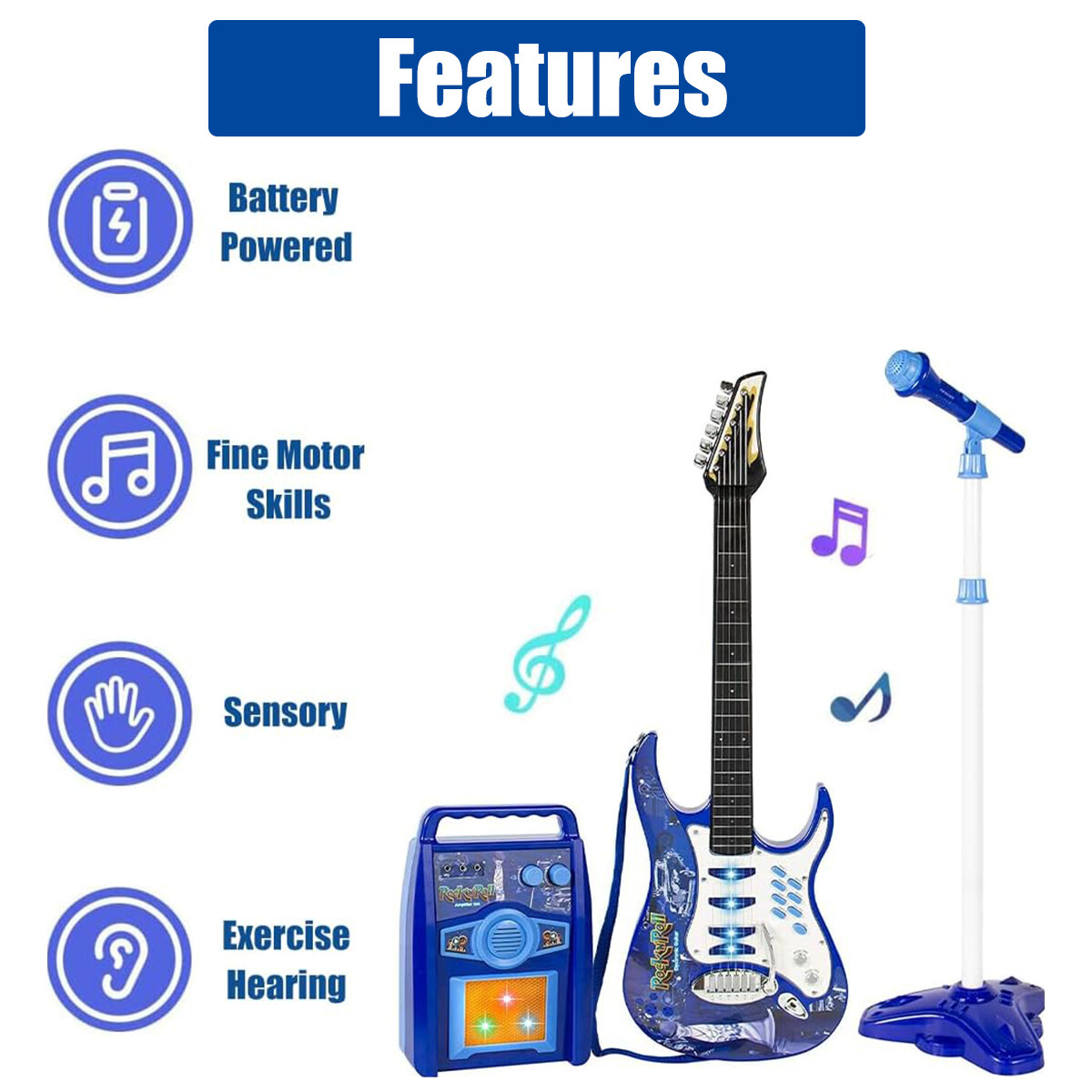 Kids Multi-color Electric Guitar Set MP3 Player Learning Toys Microphone, Amp