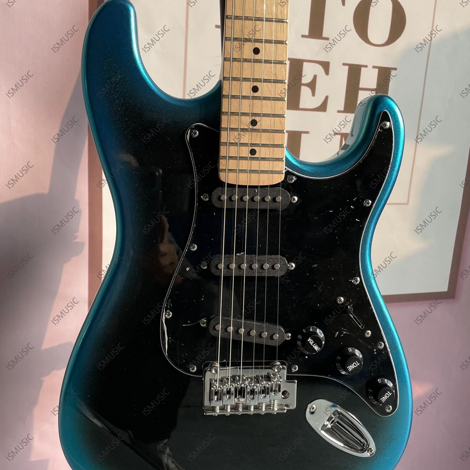 Solid Body Electric Guitar Stainless Steel Rounded Frets Edge Metal Blue-Black