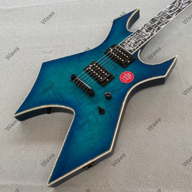 Unbranded Solid Electric Guitar Rounded fret Edge Blue Flamed Maple Hard Rock