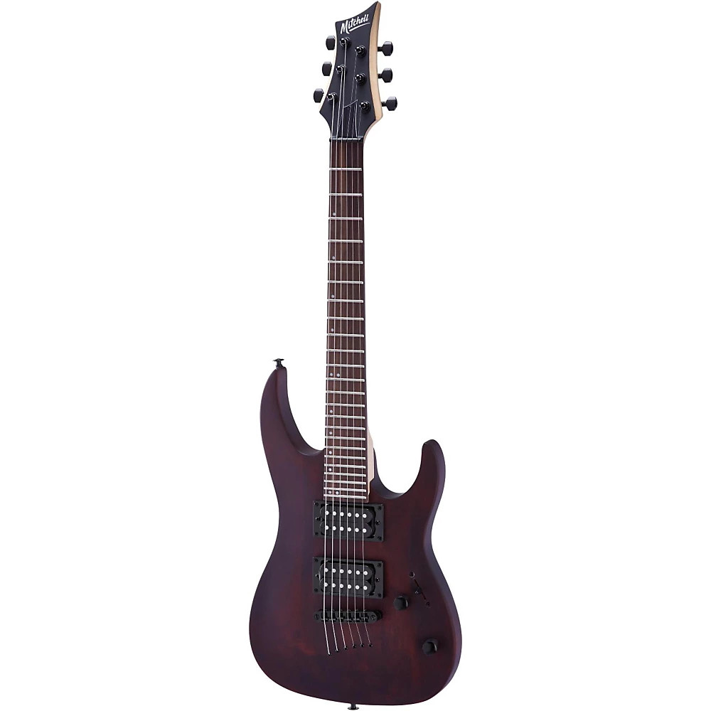 Mitchell MM100 Mini Double Cutaway Electric Guitar Walnut Stain
