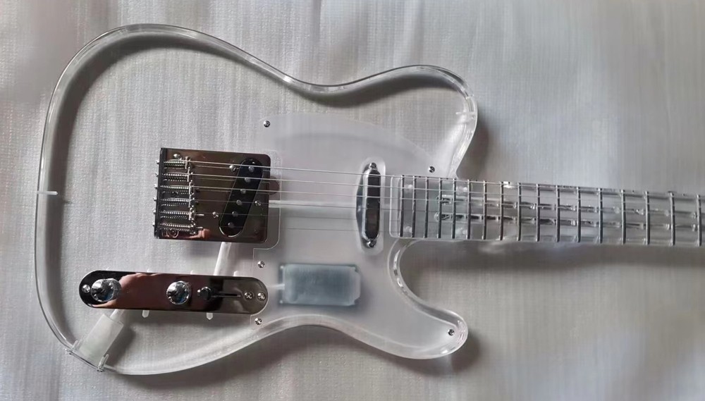 6 Six String Acrylic Electric Guitar Blue Light Acrylic Fingerboard Body