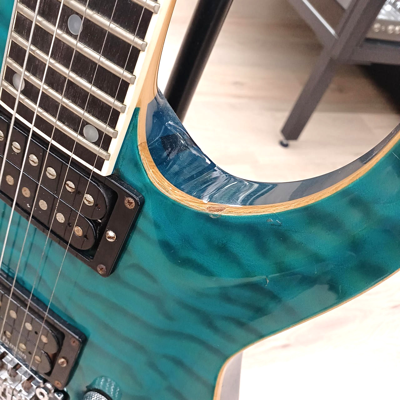 Edwards by ESP Horizon Guitar E-HR-135QM See Thru Blue Floyd Rose Seymour Duncan