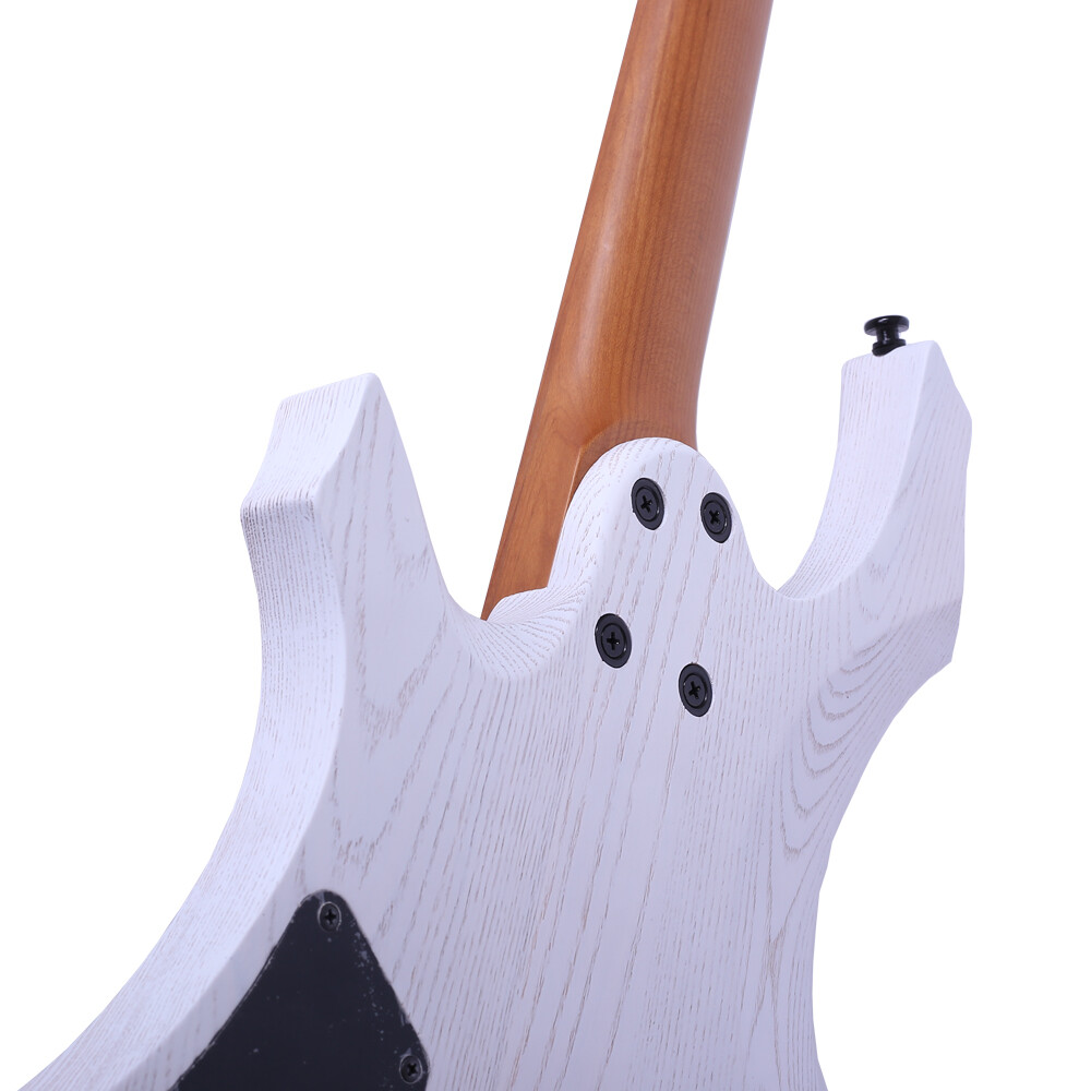 White Headless Electric Guitar Jumbo Stainless Steel Frets Roast Maple Ash Body