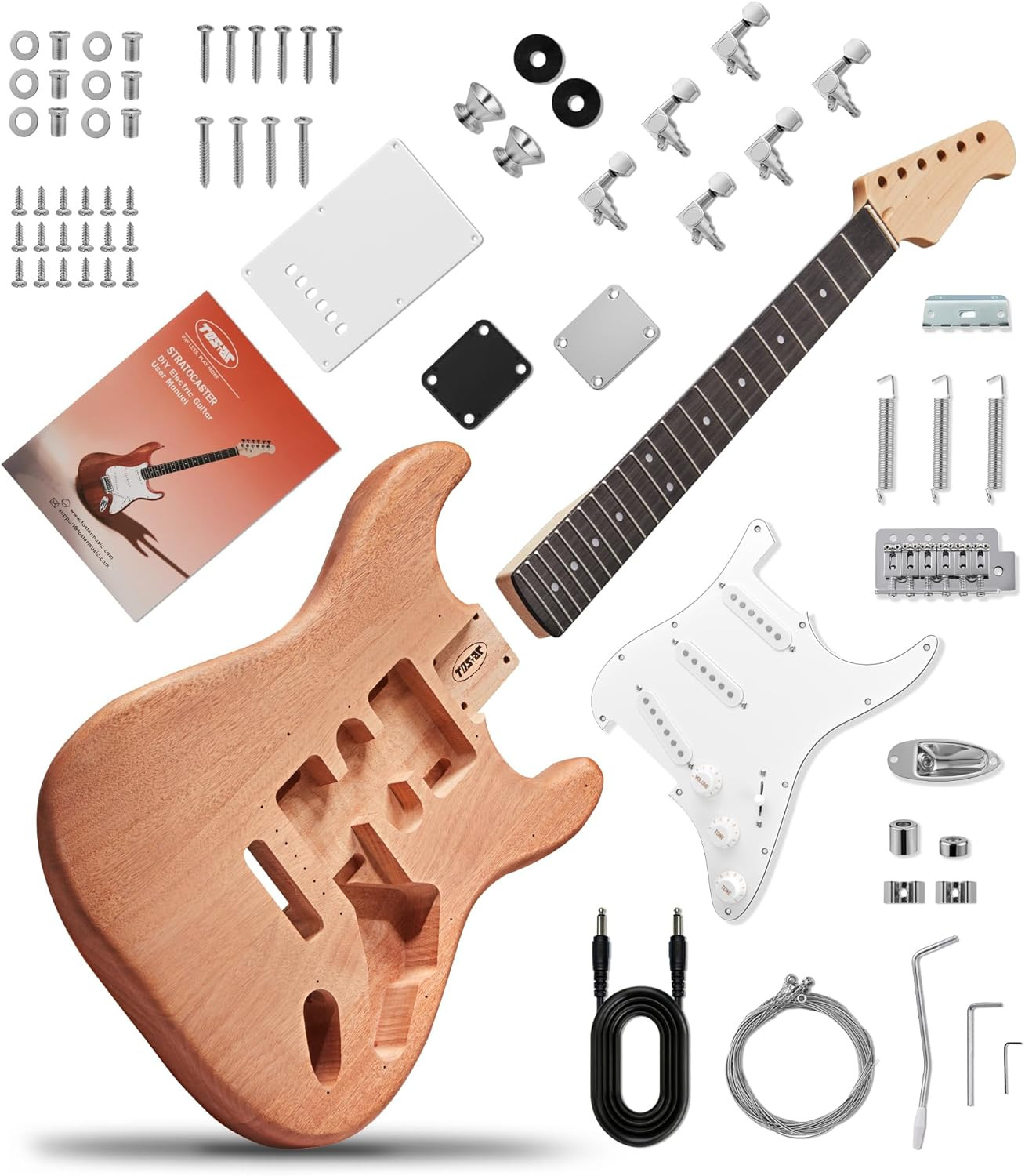 DIY Electric Guitar Kit with SSS Pickups, Mahogany Body, Maple Neck, Purpleheart