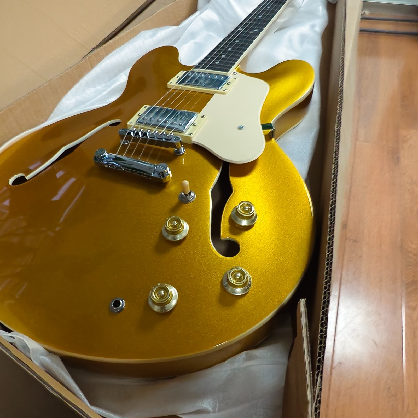 Ship US Natural Blonde Wood Grain ES-335 Semi Hollow Electric Guitar 6 String