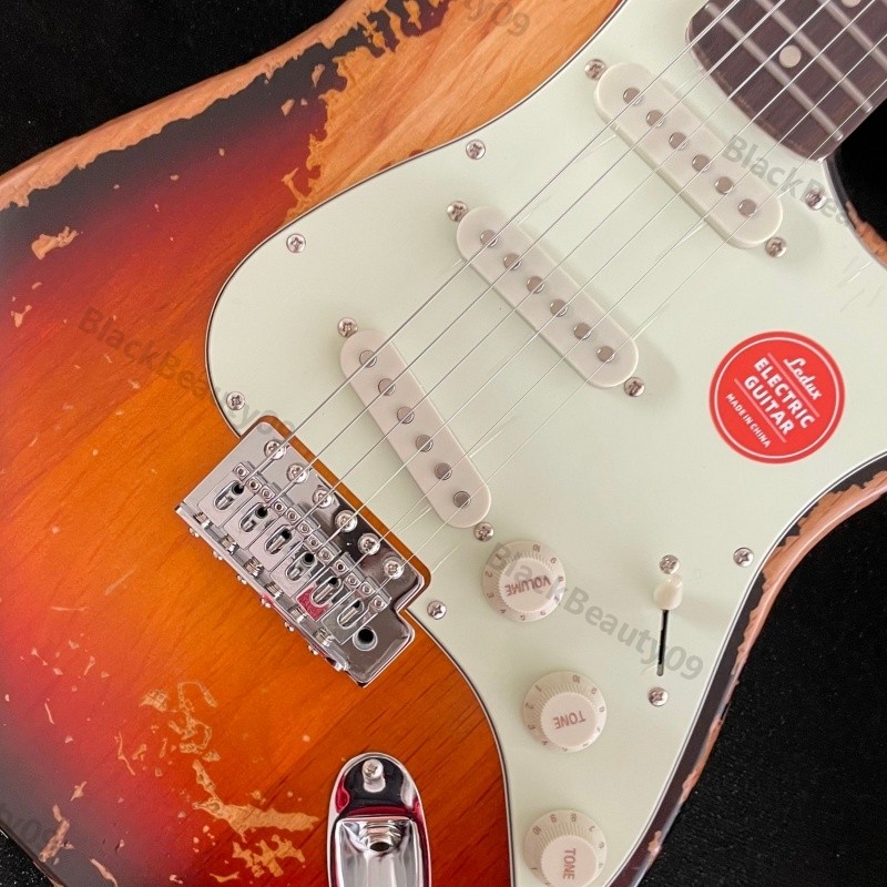 Electric Guitar Vintage Yellow Aged SSS White Pickguard Bone Nut Fast Ship