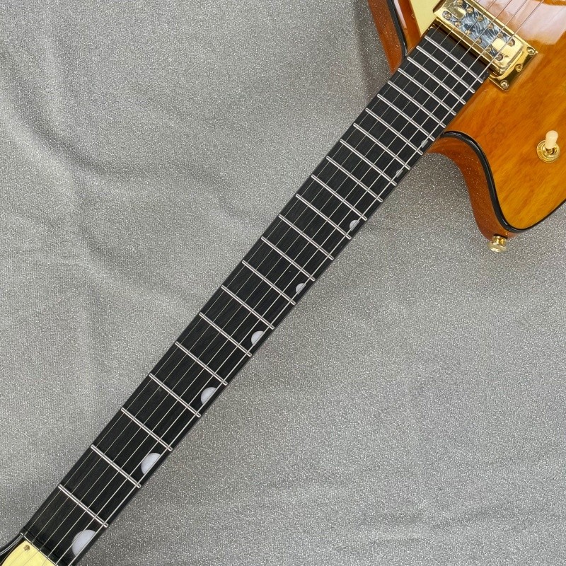 Glossy Yellow Wood Grain Solid Body Electric Guitar Stainless Rounded Fret Rock