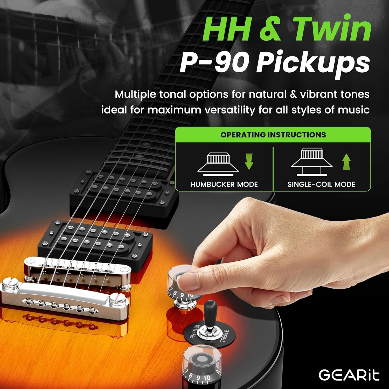 GI-155 Valley Series, 39″ Electric Guitar Set W/Amplifier, H-H Pickups with Coil