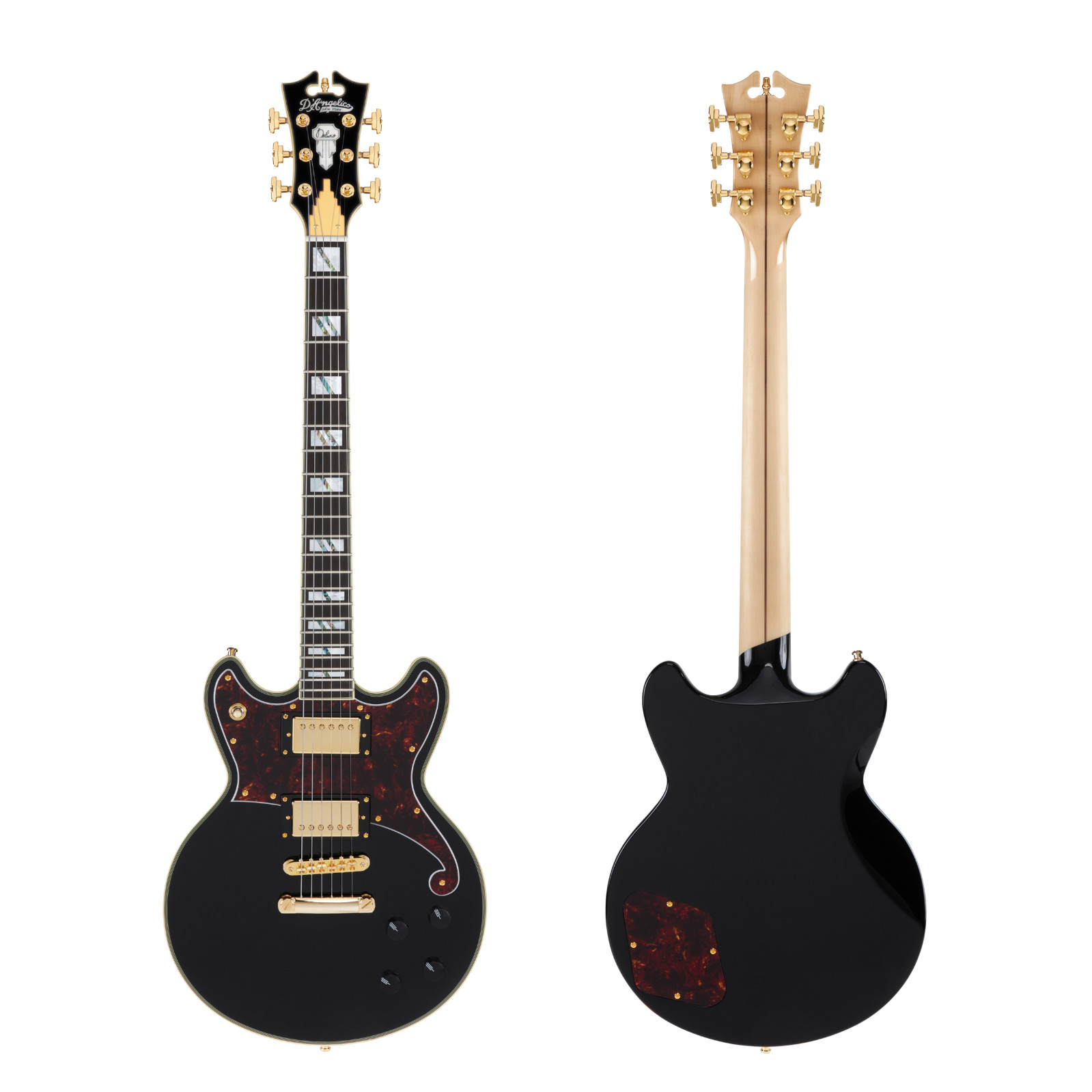 D’Angelico Deluxe Brighton Double Cut Black Solid Body Electric Guitar With Case