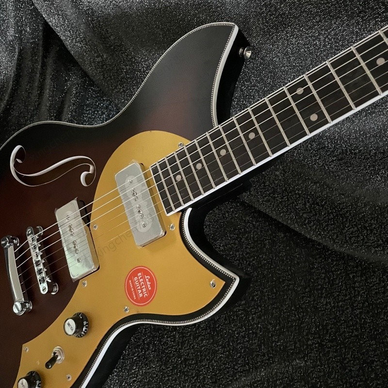 Vintage Sunburst Semi Hollow Electric Guitar Stainless Rounded Fret Edge Rock