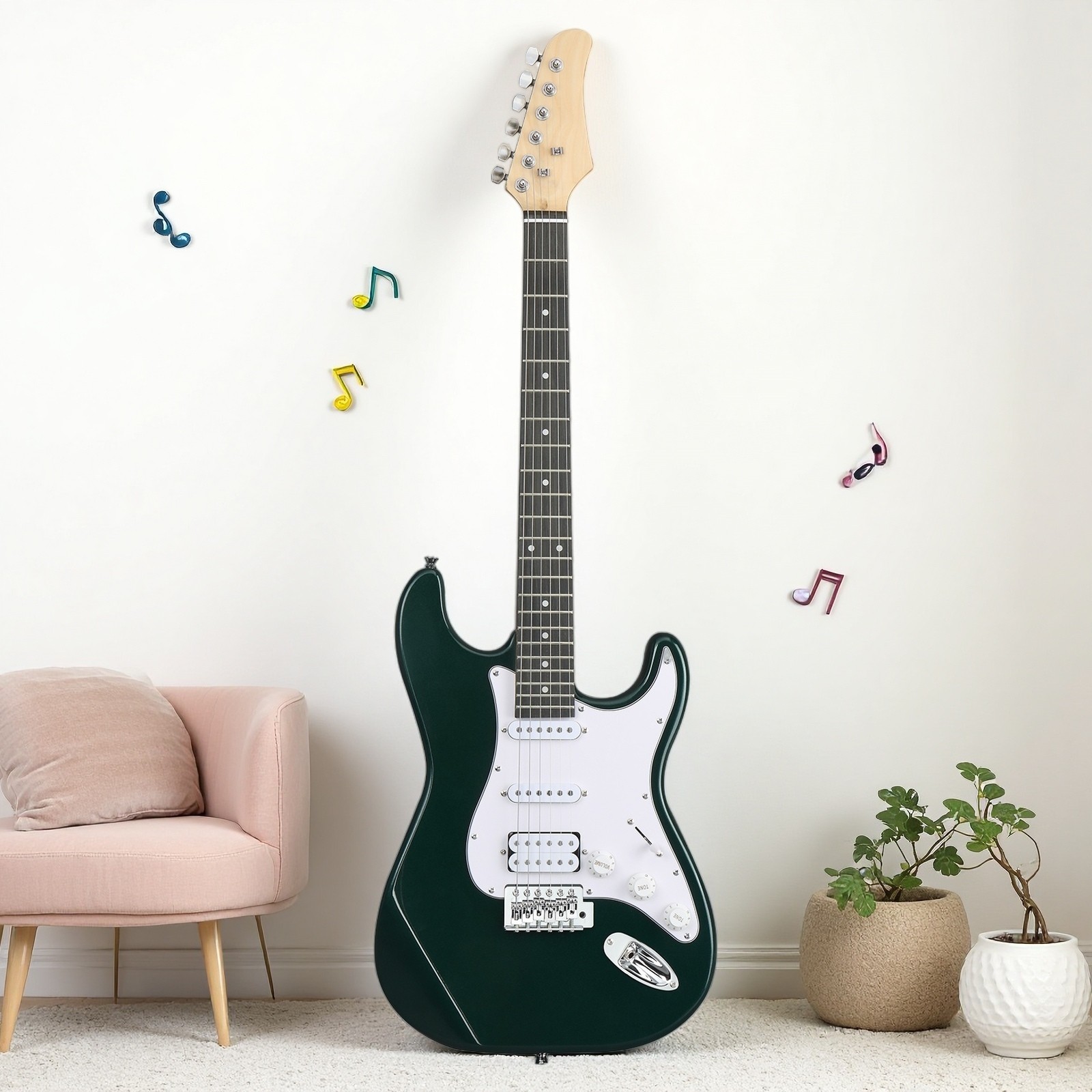 39″ S-Style Beginner Electric Guitar Set – Full Size Amp HSS Tremolo Dark Green