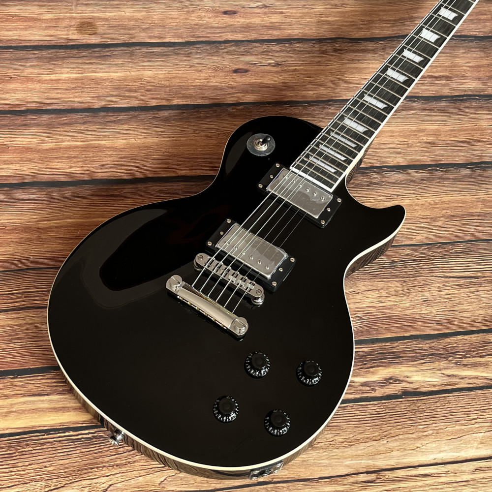 6 strings Black electric guitar Stainless Frets chrome hardware free shipping