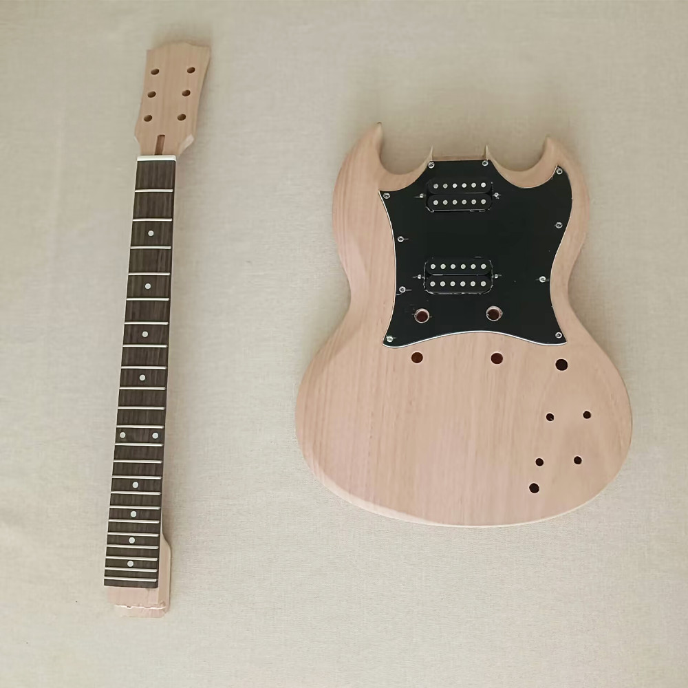 DIY Unfinished Electric Guitar Kit Solid Mahogany Body Rosewood FB Abalone Inlay