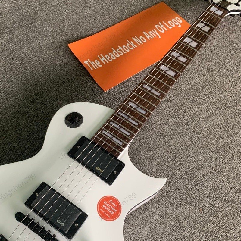 Hard Rock Electric Guitar Glossy White H-H Active Pickups Stainless Rounded Fret