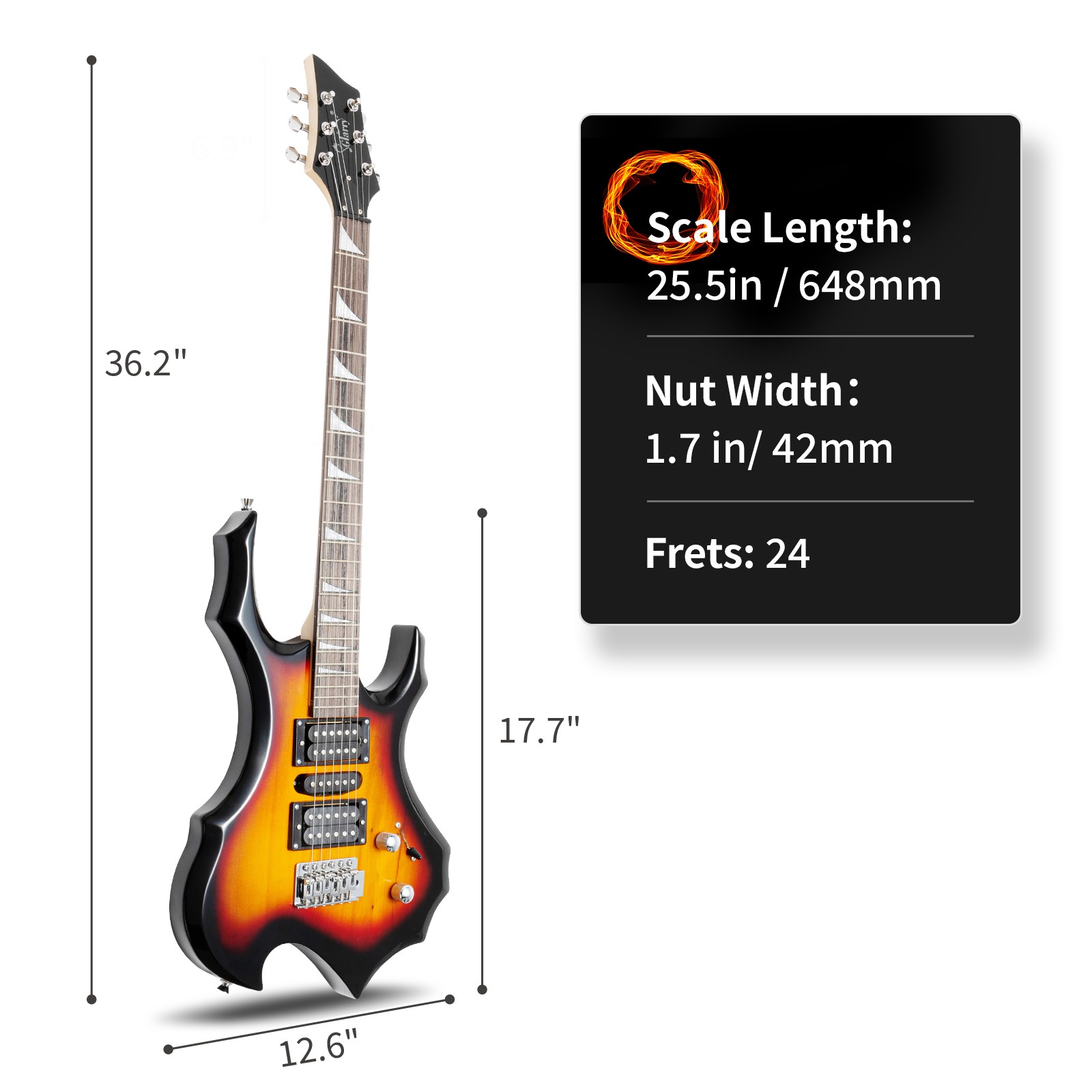 Glarry Burning Fire Style 6 String Basswood Electric Guitar Beginner Kit