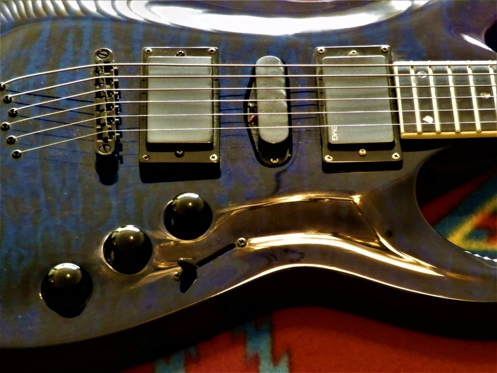 Agile Baritone Electric Guitar 3500 Ebony fretboard EMG 85 Blue flame Rare Metal