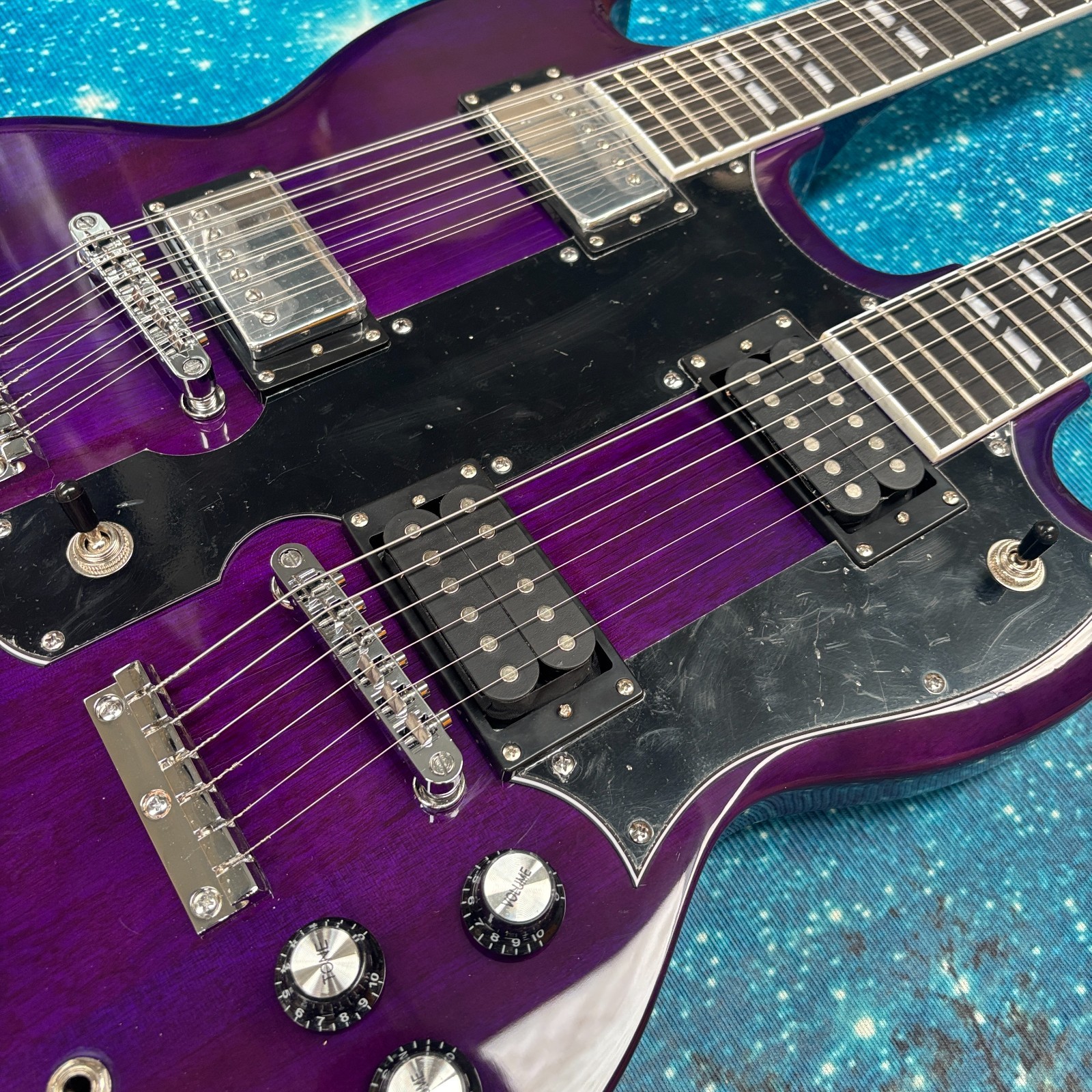 Rare Purple Double neck SG Electric Guitar 12+6s Chrome Hardware Free Ship