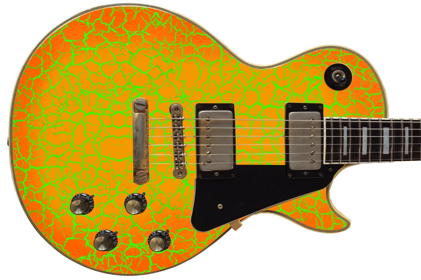 Guitar Wrap Skin Reface Iconic 80’s Burst 6 Volt Crackle Orange Blister 1219