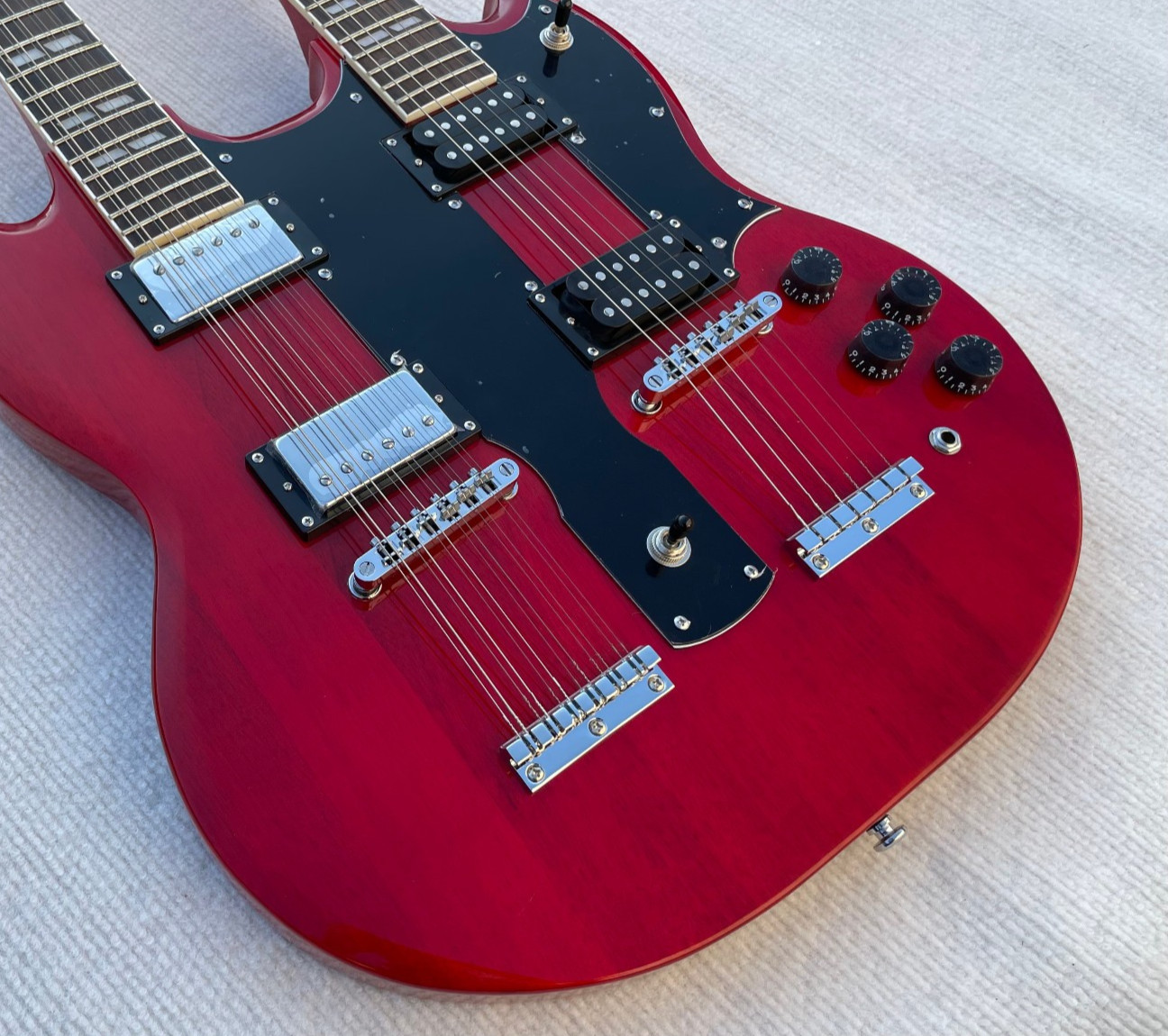 Double Neck 6 + 12 String Electric Guitar Bone Nut Glossy Finished Solid Body