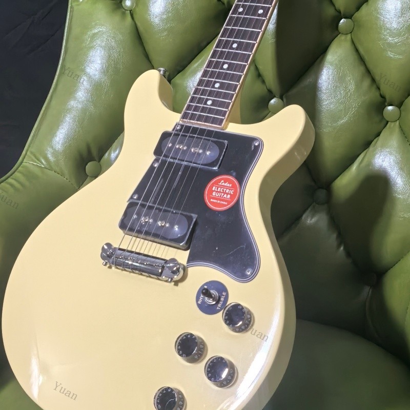 Solid Body Electric Guitar Daul P90 Pickcups Cream Yellow Multi-Ply Pickguard