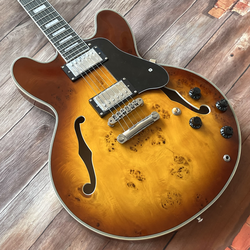 Custom 335 Sunburst Electric Guitar HH Pickups Rosewood Fretboard free shipping