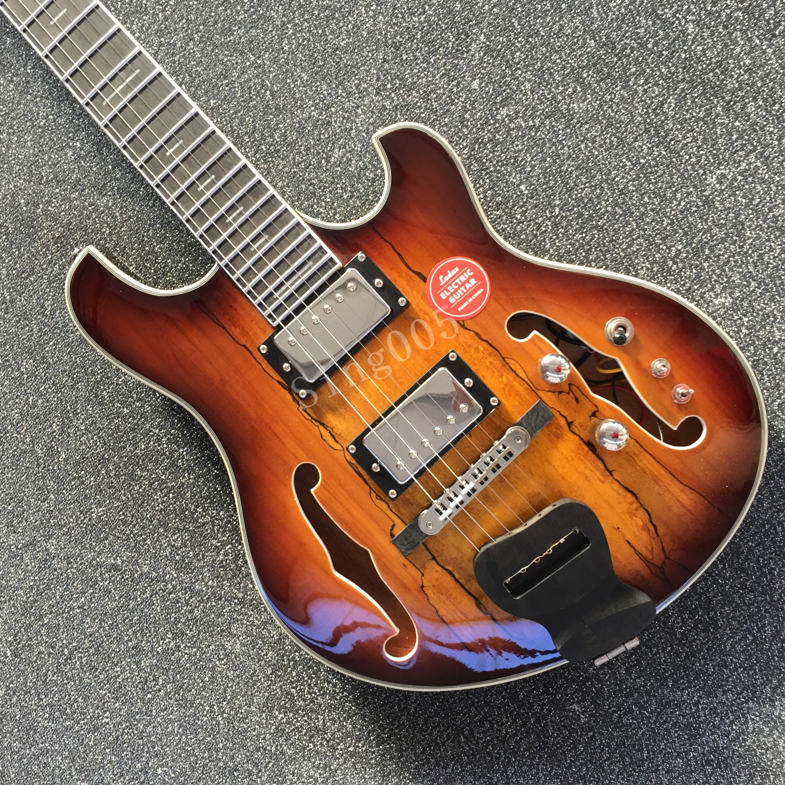 Languedoc Electric Guitar Semi-Hollow Body Vintage Sunburst Spalted Maple Top