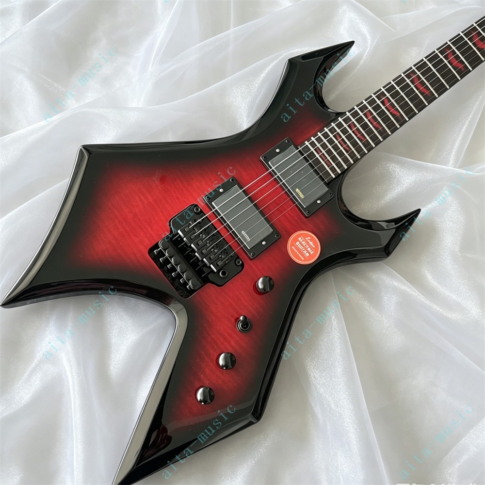 Warlock MK3 Solid Electric Guitar Flamed Maple Top Stainless Fret Red Burst