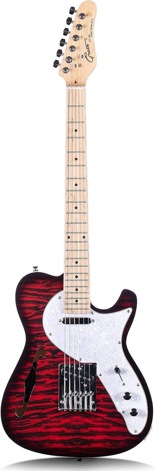 Grote Electric Guitar Semi-Hollow Body Single F-Hole Printed Tele Style Guitar