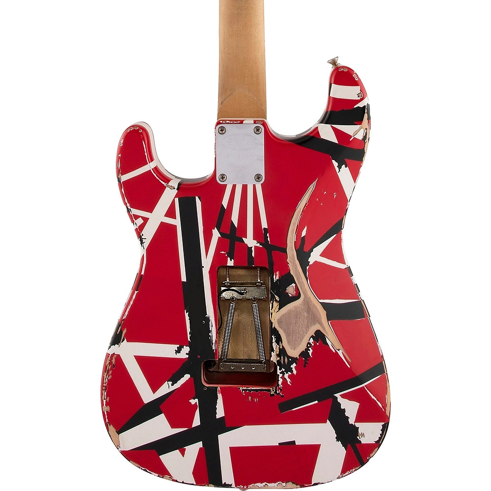 EVH Striped Series Frankie Guitar Red with Black and White Stripes Relic