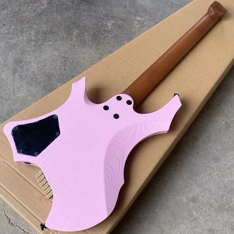 Pink Headless Electric Guitar Jumbo Stainless Steel Frets Roast Maple Ash Body