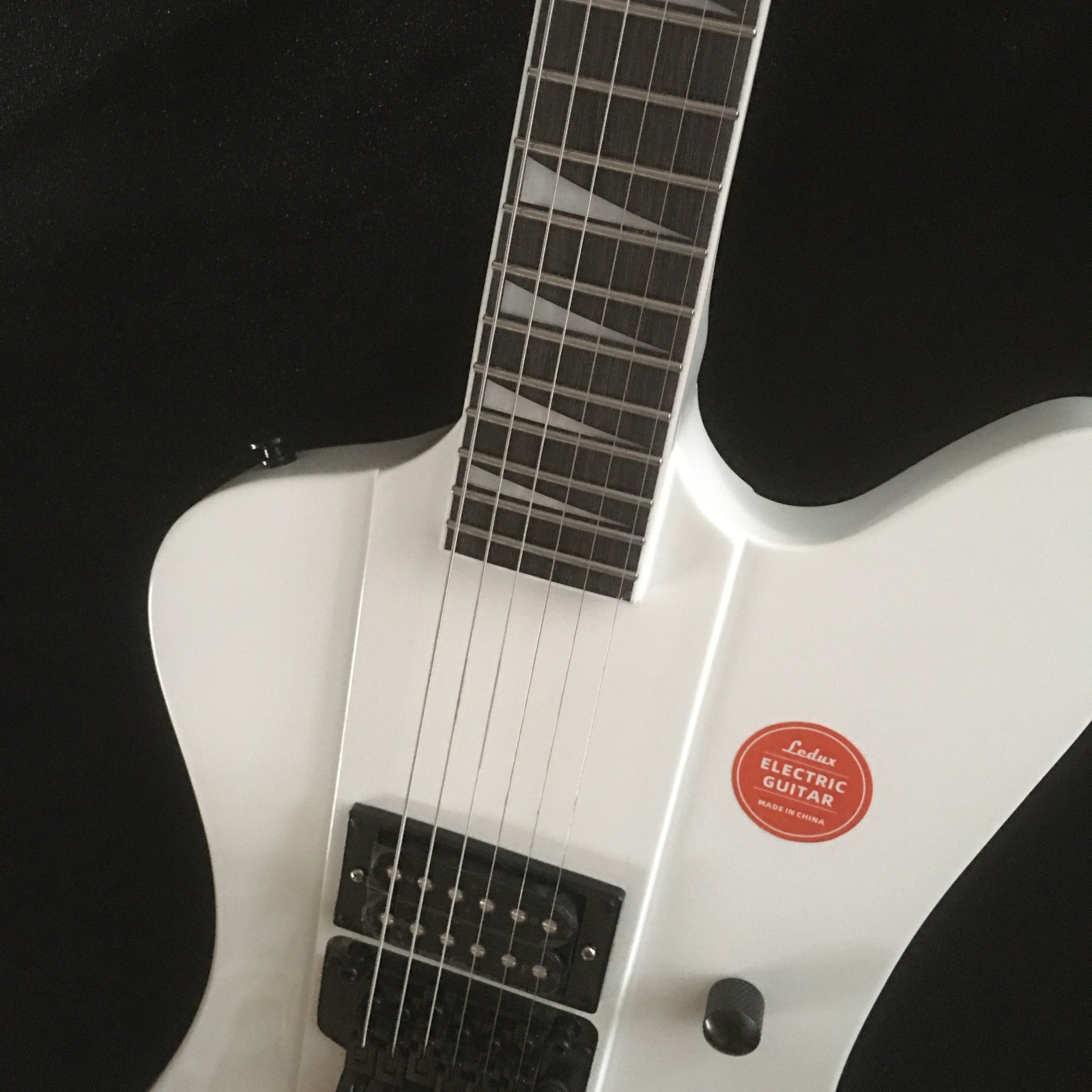 Unbalanced Solid Electric Guitar Double Tremolo Humbuckers White Finish Black HW