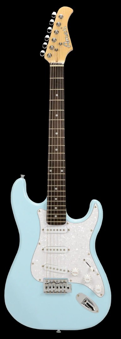 Amati Model #100STLB ST Style Electric Guitar in a Powder Blue Gloss Finish