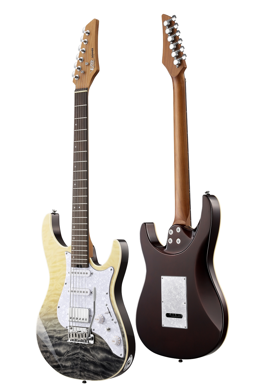 Donner DST-550 Electric Guitar Solid Body Tremolo Bridge Black Mirage Gradation