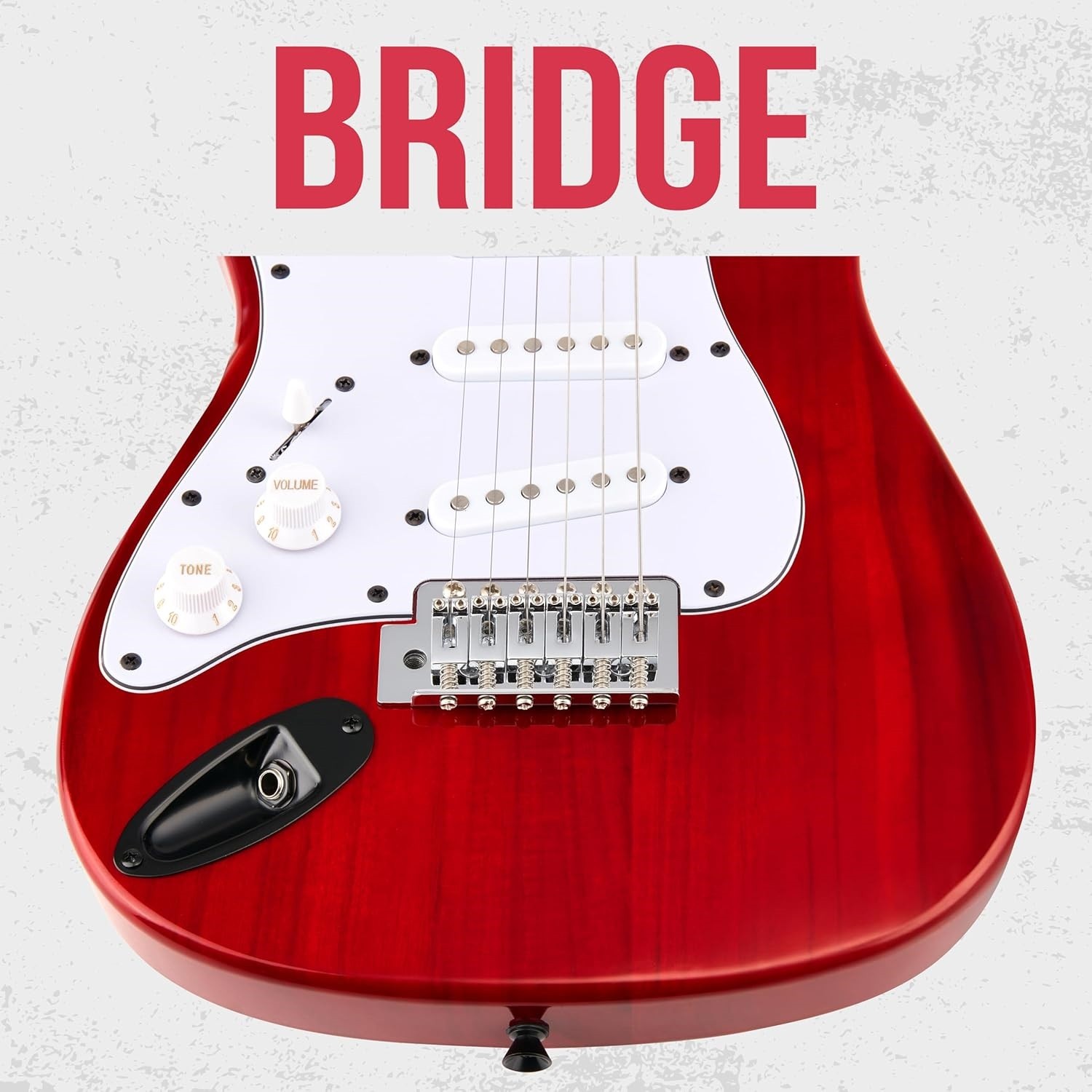 LyxPro CS 36in Left Hand Electric Guitar Kit Amp Cable 6 Picks Guide Red
