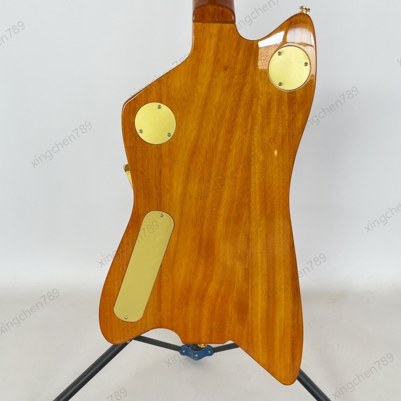 Glossy Yellow Wood Grain Solid Body Electric Guitar Stainless Rounded Fret Rock