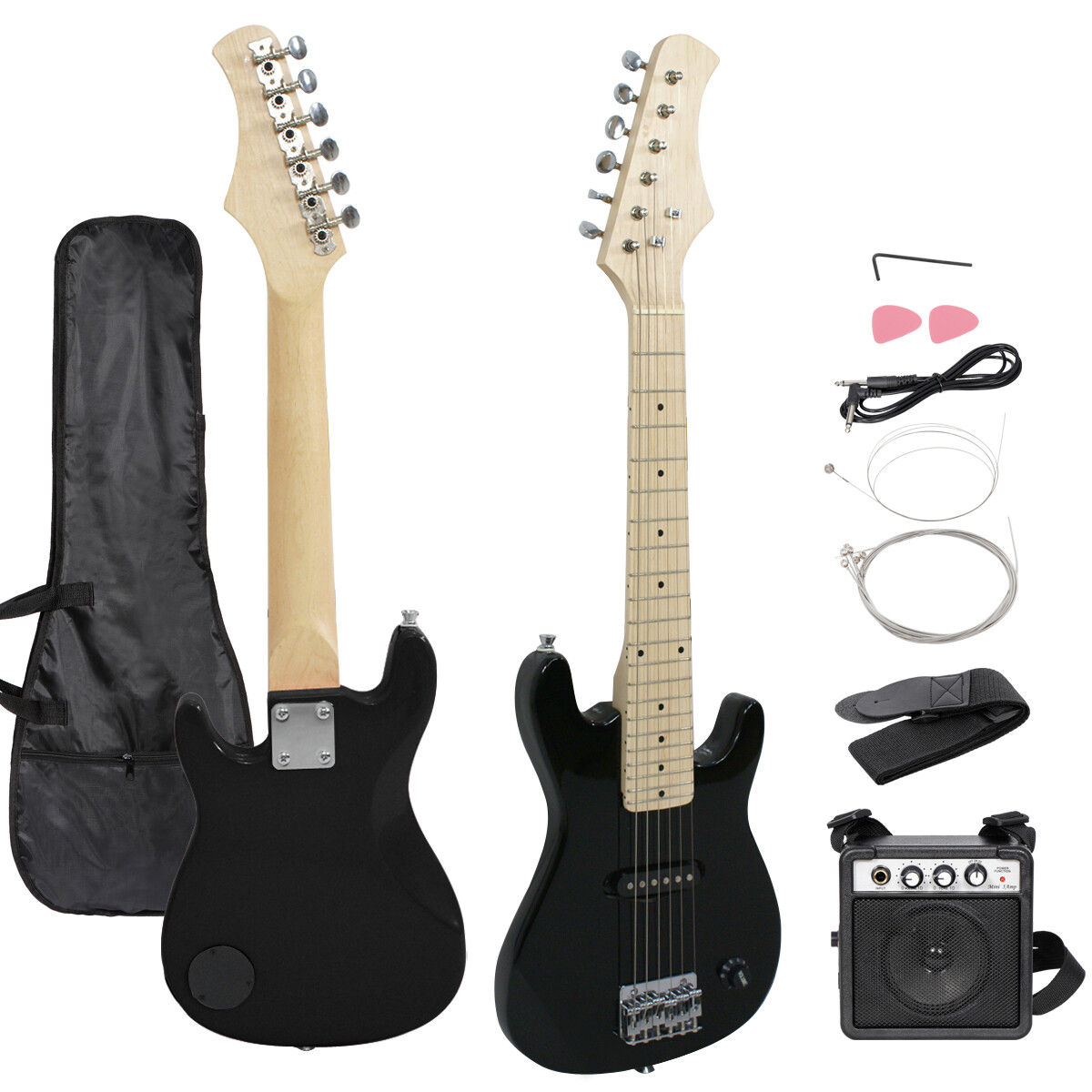 Kids Beginner Guitar With Amp Case 30″ Electric Guitar Accessories Pack Black
