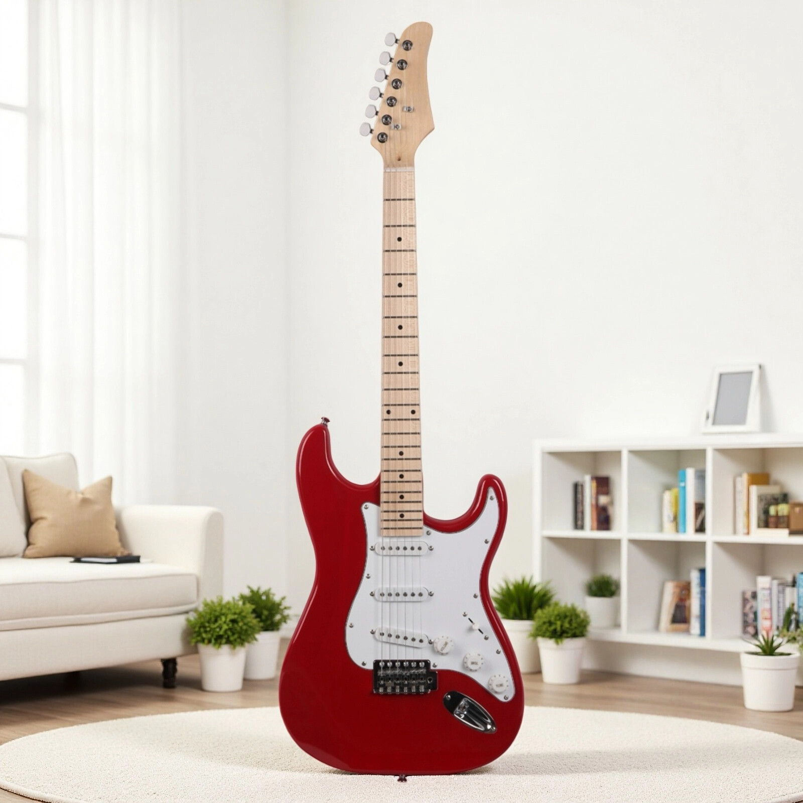 ST-Style Electric Guitar Set – SSS Pickups, Basswood, Maple Neck, Red Finish