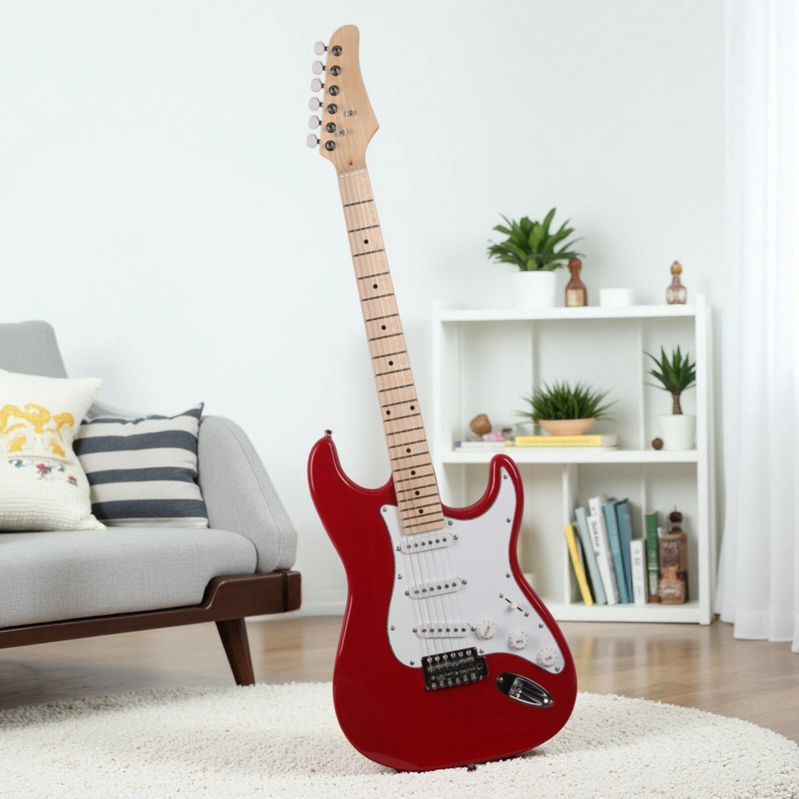 ST-Style Electric Guitar Set – SSS Pickups, Basswood, Maple Neck, Red Finish