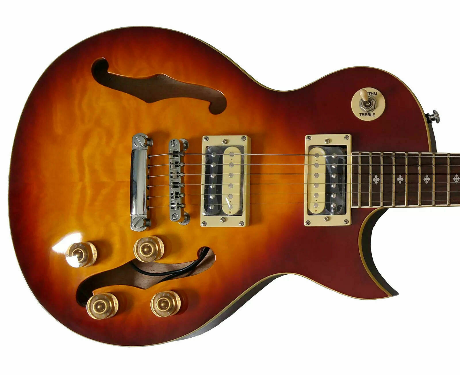 Fishbone Blues Man F35-LP-FH Spalted Maple Tobacco F Holes Semi Hollow-body
