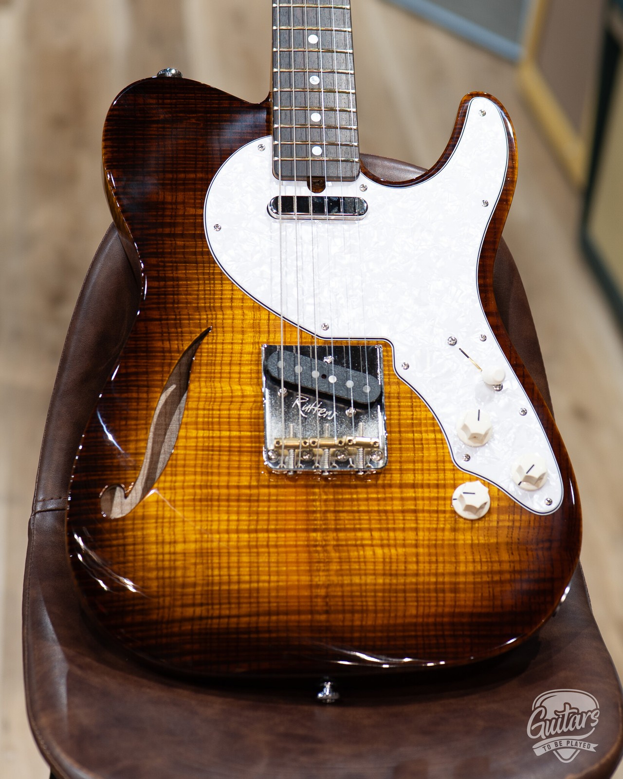 CP Thornton Thinline Classic II Fiddleback Olive Ash w/ Ellis PUs –Tobacco Burst