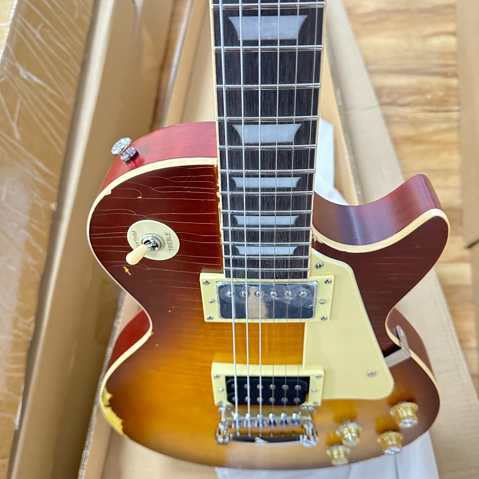 Sunburst LP Style Electric Guitar Rosewood Fingerboard Chrome Part