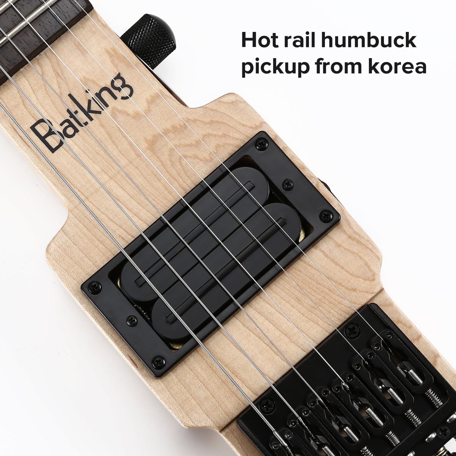 Batking Travel Guitar Electric Headless Guitar Brass Natural Fix Bridge W/Gigbag