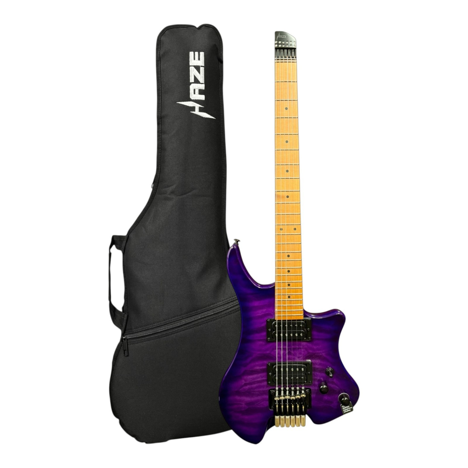 Haze HL1APQTPU Headless HH Solid Mahogany HHL Electric Guitar – Tiger Purple