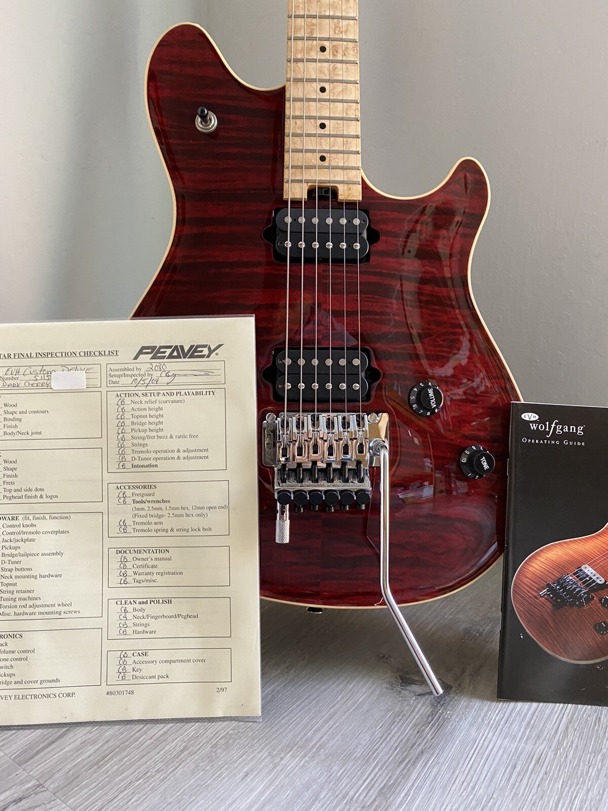 Peavey WOLFGANG “Custom Deluxe” DARK CHERRY FLAME TOP Guitar (unboxed) 04′ EVH