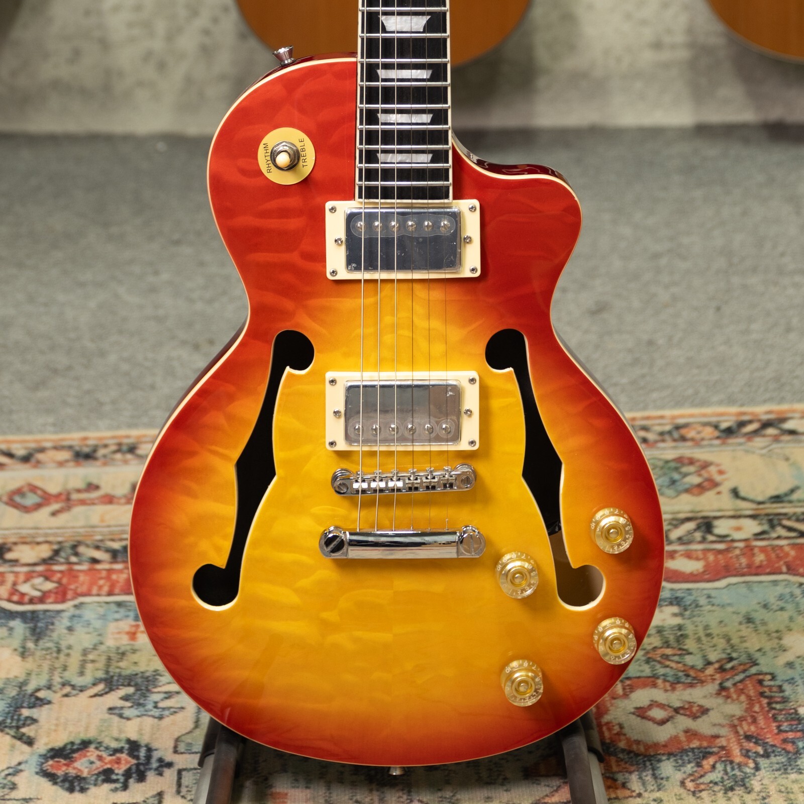 ( Switch Issue) E. Guitar Hollow body quilted maple top Okoume Body Maple Neck