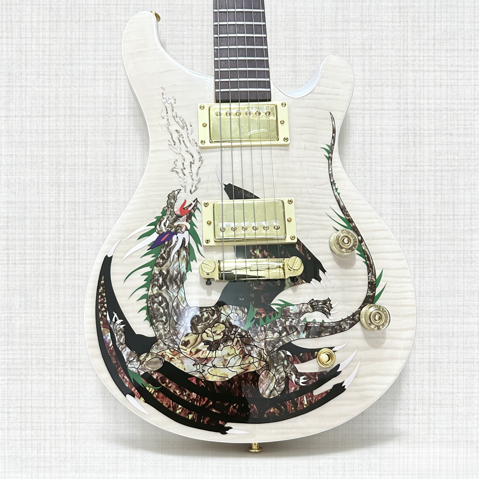 Ship US Dragon Inlay Electric Guitar Rosewood Fingerboard Flame Maple top
