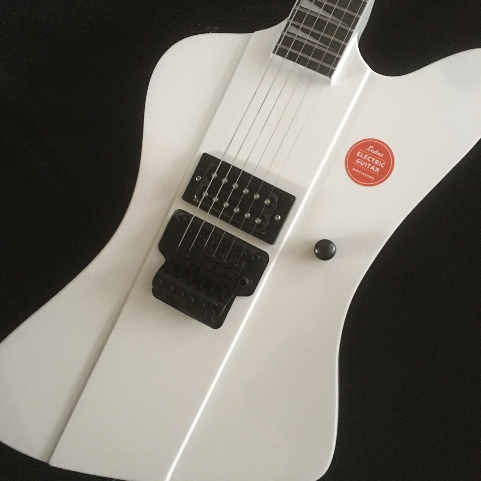 Unbalanced Solid Electric Guitar Double Tremolo Humbuckers White Finish Black HW